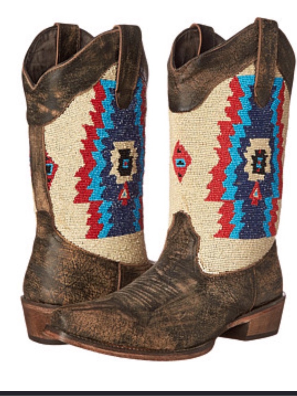 Roper Southwestern Aztec BEADED Cowboy Boots, Women’s 7 Brown Leather Western